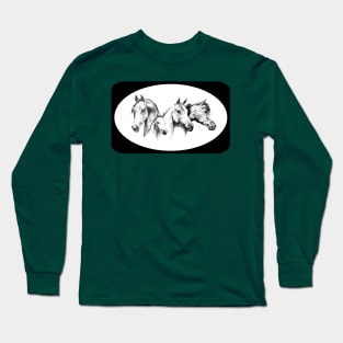 Pencil art. Four Arabian Horse heads. Long Sleeve T-Shirt